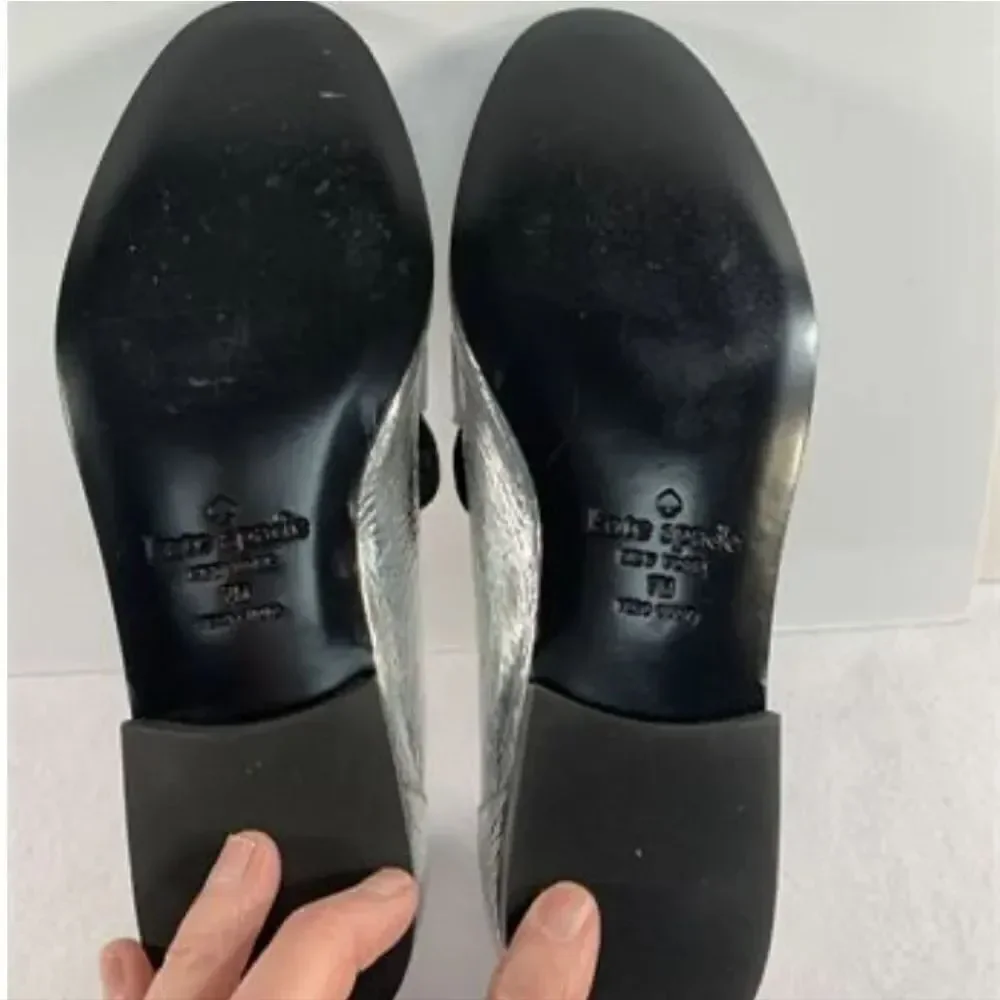 KATE SPADE 7 Loafers New York Metallic Silver Genevieve